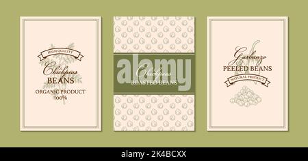Set of hand drawn vintage chickpeas packaging designs. Vector illustration in sketch stile Stock Vector