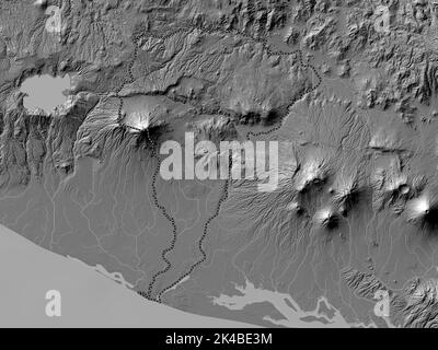 San Vicente, department of El Salvador. Bilevel elevation map with lakes and rivers Stock Photo