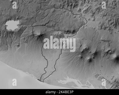 San Vicente, department of El Salvador. Grayscale elevation map with lakes and rivers Stock Photo