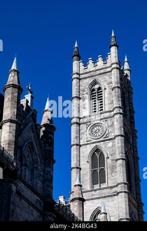 Church tower of the Notre Dame Basilica, Montreal Quebec Canada. Stock Photo