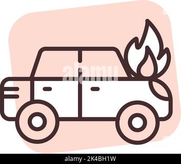 Car accident burning car, illustration, vector on white background. Stock Vector