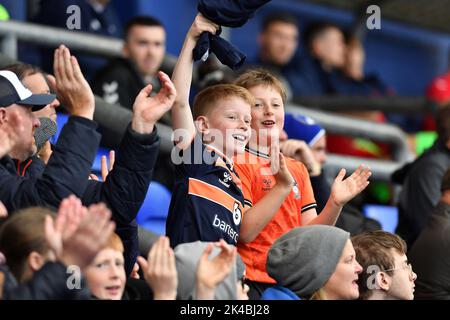 Oldham, UK. 1st October 2022during the Vanarama National League match between Oldham Athletic and Wrexham at Boundary Park, Oldham on Saturday 1st October 2022Oldham Athletic fans during the Vanarama National League match between Oldham Athletic and Wrexham at Boundary Park, Oldham on Saturday 1st October 2022. Credit: MI News & Sport /Alamy Live News