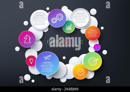 Infographic business design circle icons colorful isolated minimal template vector on gray background. You can used for Marketing process, workflow pr Stock Vector