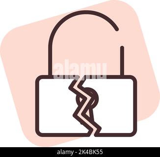 Cyber security broken lock, illustration, vector on white background. Stock Vector