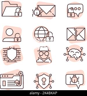 Cyber Security System Technology Icons Set Vector Stock Vector Image ...