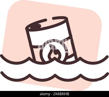 Disaster water pollution with oil, illustration, vector on white background. Stock Vector