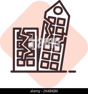 Disaster earthquake damage, illustration, vector on white background. Stock Vector