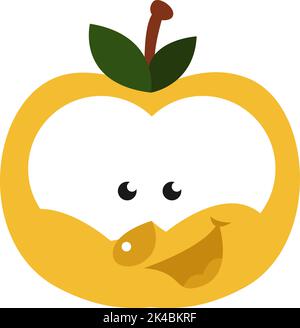 Happy yellow apple, illustration, vector on white background. Stock Vector