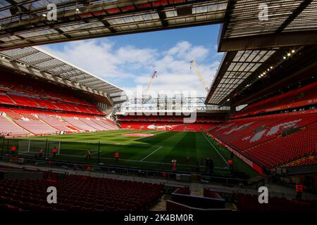 A general view inside Anfield Stadium the home of Liverpool football club ahead of the game. Premier League match, Liverpool v Brighton & Hove Albion Stock Photo