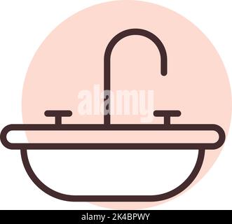 Plumbing steel sink, illustration, vector on white background. Stock Vector