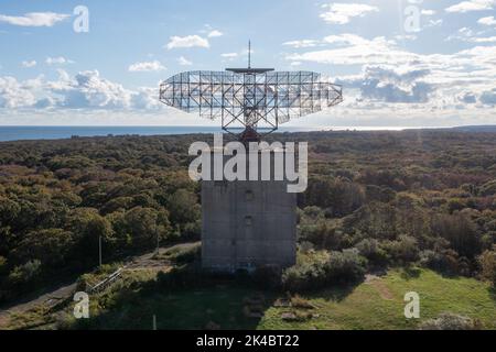 Camp Hero State Park and the Semi-Automatic Ground Environment (SAGE) radar facility, now decommissioned in Montauk, Long Island. Stock Photo