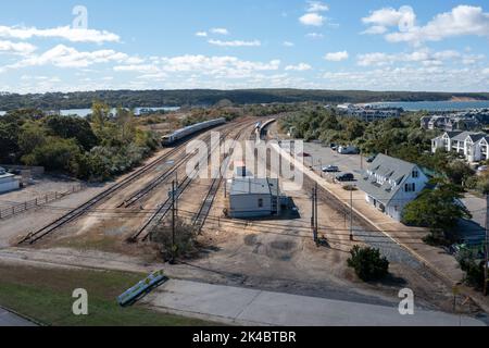 The old railway station in Montauk, Long Island, NY Stock Photo