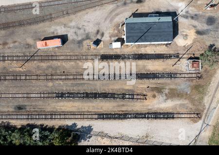 The old railway station in Montauk, Long Island, NY Stock Photo