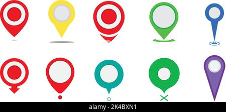 An illustration of colorful geolocation icons isolated on a white background Stock Vector