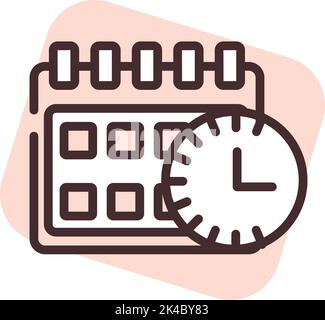 Clock with calendar, illustration, vector on white background. Stock Vector