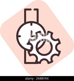 Hand watch with gears, illustration, vector on white background. Stock Vector