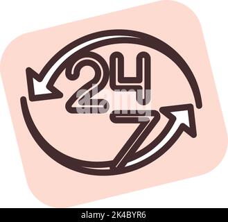Online time 24h, illustration, vector on white background. Stock Vector