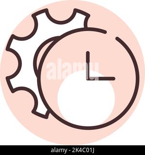 Time clock with gear, illustration, vector on white background. Stock Vector