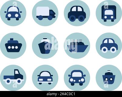 Transportation vehicles icon set, illustration, vector on white background. Stock Vector
