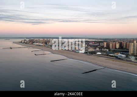 Aerial view along Coney Island in Brooklyn, New York at sunrise. Stock Photo
