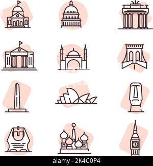Traveling icon set, illustration, vector on white background. Stock Vector
