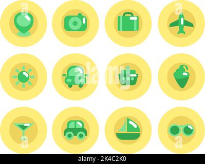 Traveling icon set, illustration, vector on white background. Stock Vector