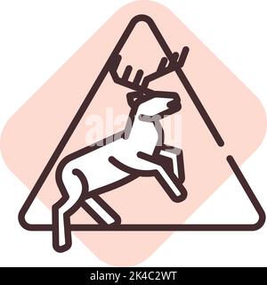 Warning sign deer, illustration, vector on white background. Stock Vector