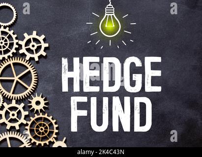 Text sign showing Hedge Fund. Conceptual photo basically a fancy name for an alternative investment partnership Corkboard color size paper pin thumbta Stock Photo