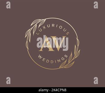 AV Initials letter Wedding monogram logos template, hand drawn modern minimalistic and floral templates for Invitation cards, Save the Date, elegant Stock Vector