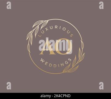 AO Initials letter Wedding monogram logos template, hand drawn modern minimalistic and floral templates for Invitation cards, Save the Date, elegant Stock Vector