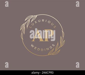 AP Initials letter Wedding monogram logos template, hand drawn modern minimalistic and floral templates for Invitation cards, Save the Date, elegant Stock Vector