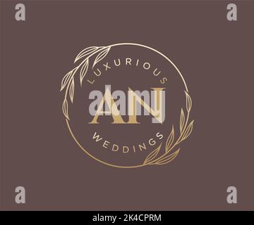 AN Initials letter Wedding monogram logos template, hand drawn modern minimalistic and floral templates for Invitation cards, Save the Date, elegant Stock Vector