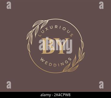 BY Initials letter Wedding monogram logos template, hand drawn modern minimalistic and floral templates for Invitation cards, Save the Date, elegant Stock Vector