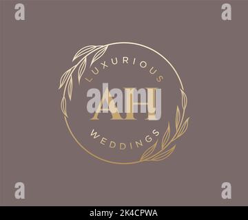 AH Initials letter Wedding monogram logos template, hand drawn modern minimalistic and floral templates for Invitation cards, Save the Date, elegant Stock Vector