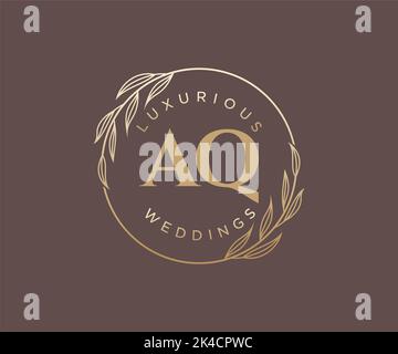 AQ Initials letter Wedding monogram logos template, hand drawn modern minimalistic and floral templates for Invitation cards, Save the Date, elegant Stock Vector