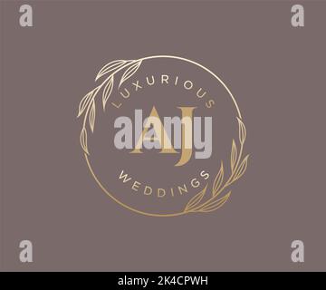 AJ Initials letter Wedding monogram logos template, hand drawn modern minimalistic and floral templates for Invitation cards, Save the Date, elegant Stock Vector