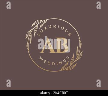 AB Initials letter Wedding monogram logos template, hand drawn modern minimalistic and floral templates for Invitation cards, Save the Date, elegant Stock Vector