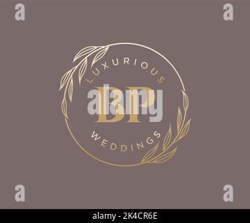 BP Initials letter Wedding monogram logos template, hand drawn modern minimalistic and floral templates for Invitation cards, Save the Date, elegant Stock Vector