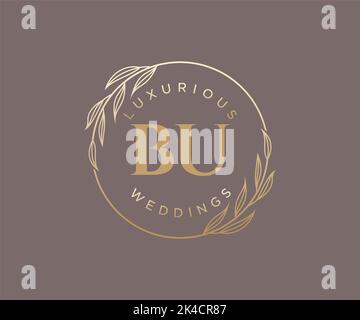 BU Initials letter Wedding monogram logos template, hand drawn modern minimalistic and floral templates for Invitation cards, Save the Date, elegant Stock Vector