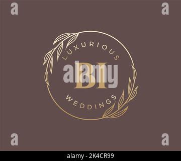 BI Initials letter Wedding monogram logos template, hand drawn modern minimalistic and floral templates for Invitation cards, Save the Date, elegant Stock Vector
