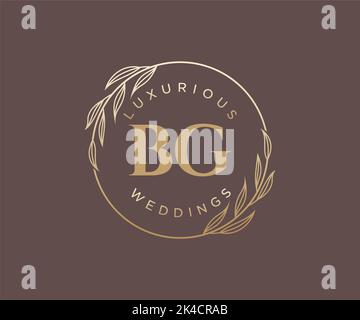BG Initials letter Wedding monogram logos template, hand drawn modern minimalistic and floral templates for Invitation cards, Save the Date, elegant Stock Vector