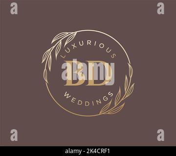 BD Initials letter Wedding monogram logos template, hand drawn modern minimalistic and floral templates for Invitation cards, Save the Date, elegant Stock Vector