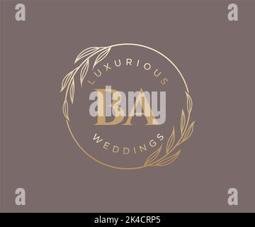 BA Initials letter Wedding monogram logos template, hand drawn modern minimalistic and floral templates for Invitation cards, Save the Date, elegant Stock Vector