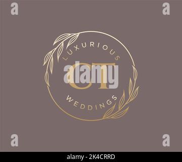 CT Initials letter Wedding monogram logos template, hand drawn modern minimalistic and floral templates for Invitation cards, Save the Date, elegant Stock Vector