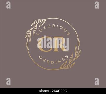 CR Initials letter Wedding monogram logos template, hand drawn modern minimalistic and floral templates for Invitation cards, Save the Date, elegant Stock Vector