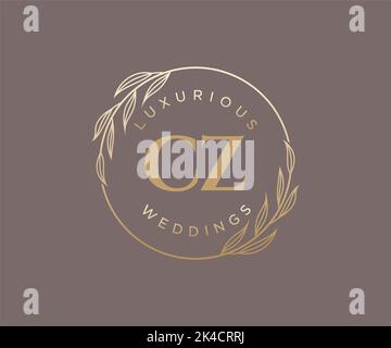 CZ Initials letter Wedding monogram logos template, hand drawn modern minimalistic and floral templates for Invitation cards, Save the Date, elegant Stock Vector