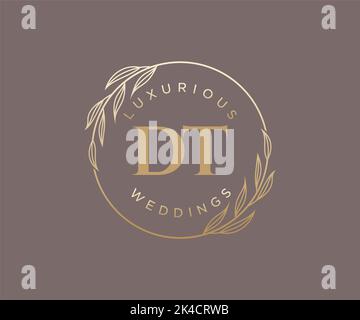 DT Initials letter Wedding monogram logos template, hand drawn modern minimalistic and floral templates for Invitation cards, Save the Date, elegant Stock Vector