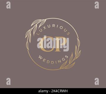 CP Initials letter Wedding monogram logos template, hand drawn modern minimalistic and floral templates for Invitation cards, Save the Date, elegant Stock Vector