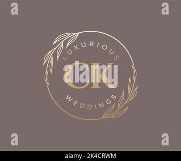 CK Initials letter Wedding monogram logos template, hand drawn modern minimalistic and floral templates for Invitation cards, Save the Date, elegant Stock Vector