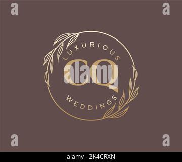 CQ Initials letter Wedding monogram logos template, hand drawn modern minimalistic and floral templates for Invitation cards, Save the Date, elegant Stock Vector